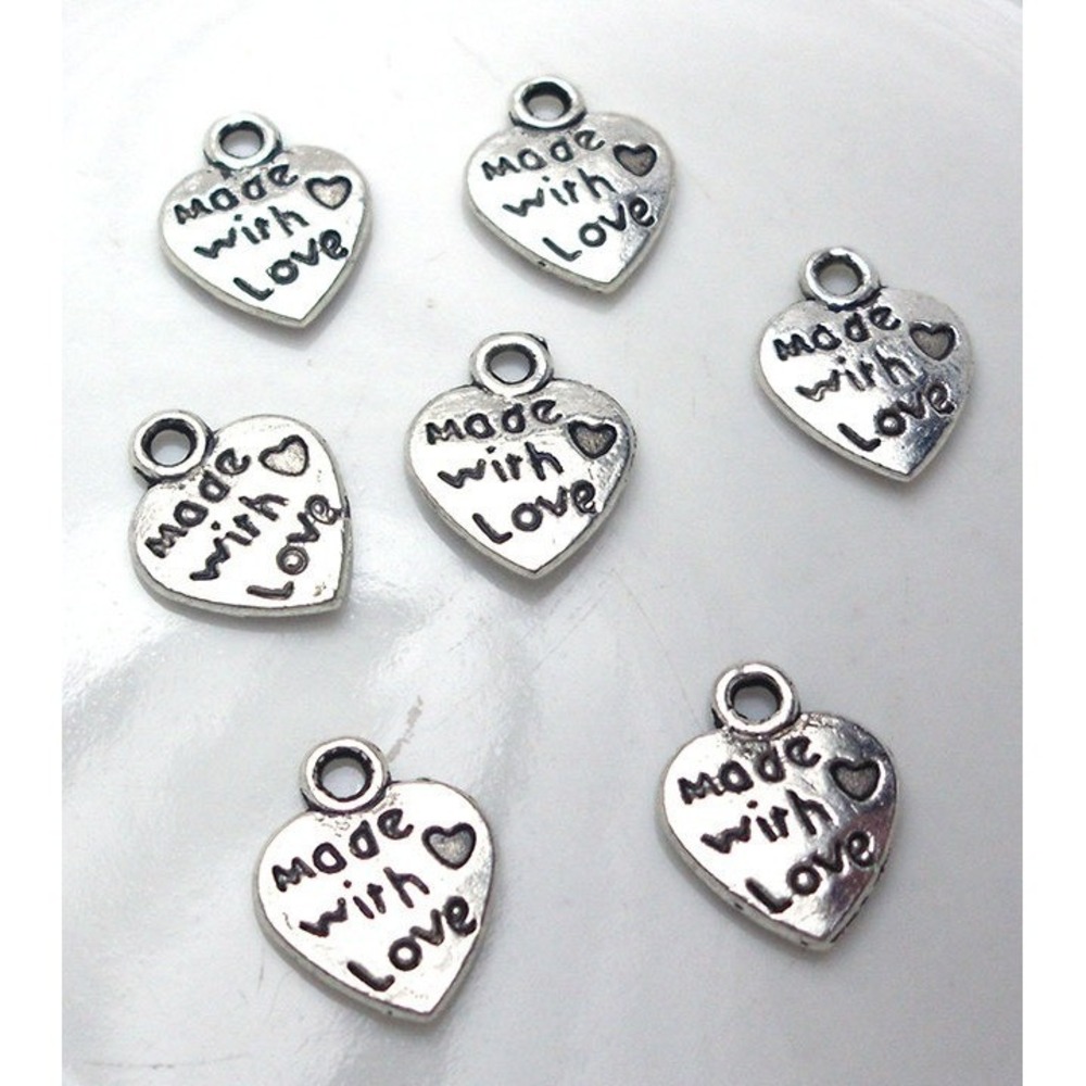 20pcs Made With Love Heart Charms, jewelry‎ making supplies